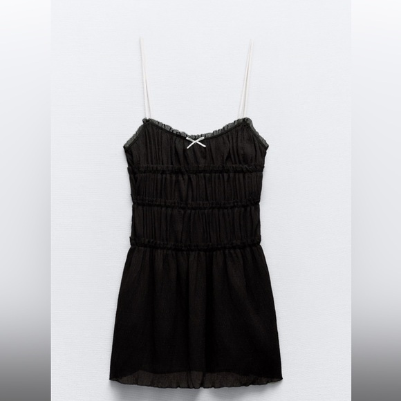 Zara little bow textured dress - size xl black - Picture 1 of 3